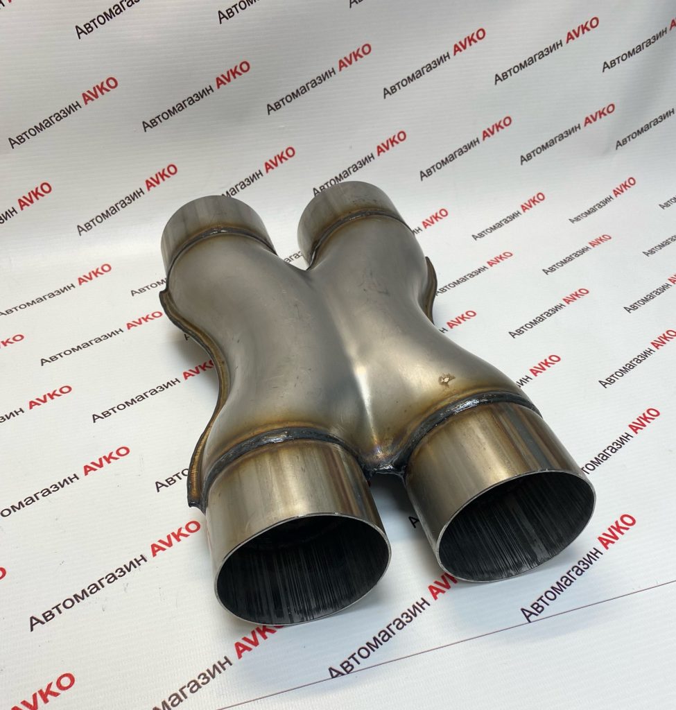 Труба выхлопная X пайп диаметр вход выход 76 мм нержавеющая сталь