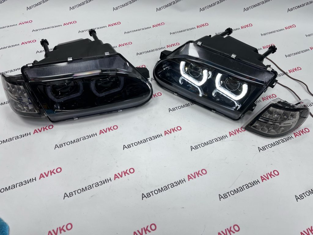 Светодиодные фары в стиле BMW с ДХО 4 LED линзы ВАЗ 2113 2114 2115