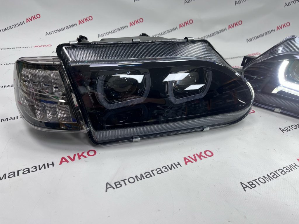 Светодиодные фары в стиле BMW с ДХО 4 LED линзы ВАЗ 2113 2114 2115